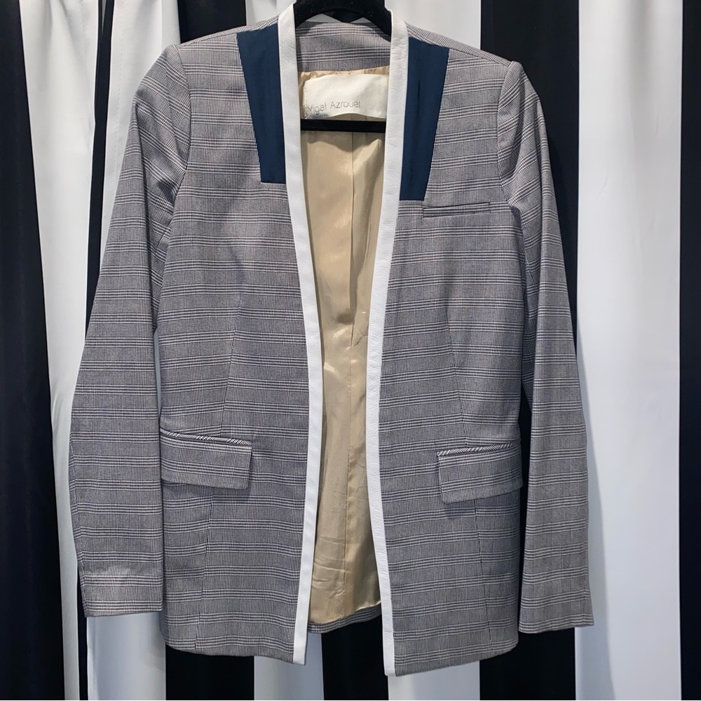 YIGAL AZROUEL • Navy White Plaid Blazer - 2